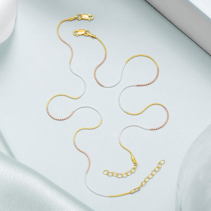 Elegant Triple Tone Plated 925 Silver Rope Chain Anklet
