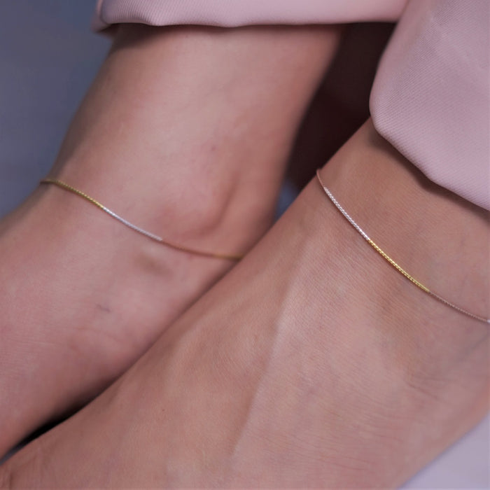 Elegant Triple Tone Plated 925 Silver Rope Chain Anklet