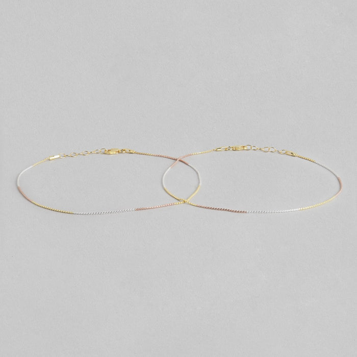 Elegant Triple Tone Plated 925 Silver Rope Chain Anklet
