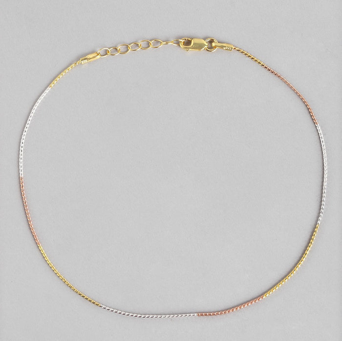 Elegant Triple Tone Plated 925 Silver Rope Chain Anklet