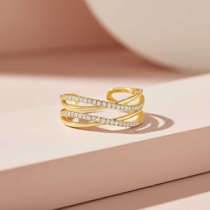 Embrace of Infinite Grace Gold Plated 925 Silver Women Ring (Adjustable)