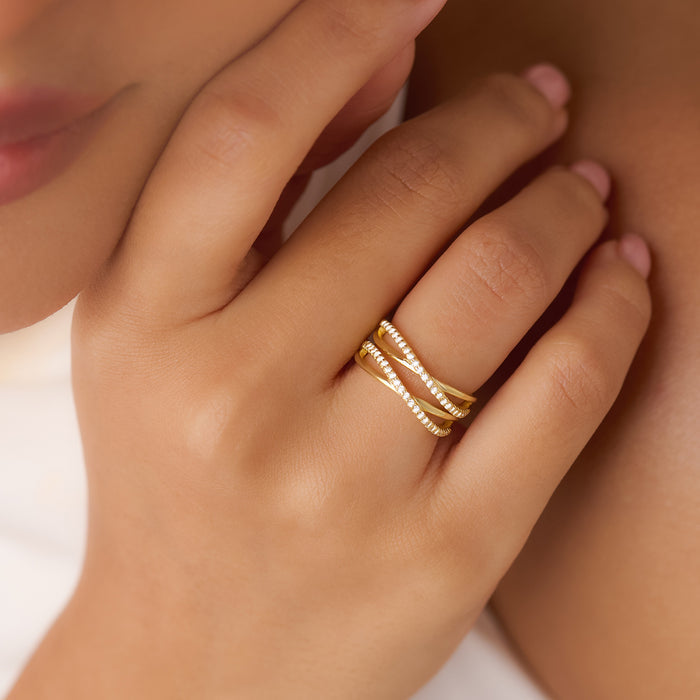 Embrace of Infinite Grace Gold Plated 925 Silver Women Ring (Adjustable)