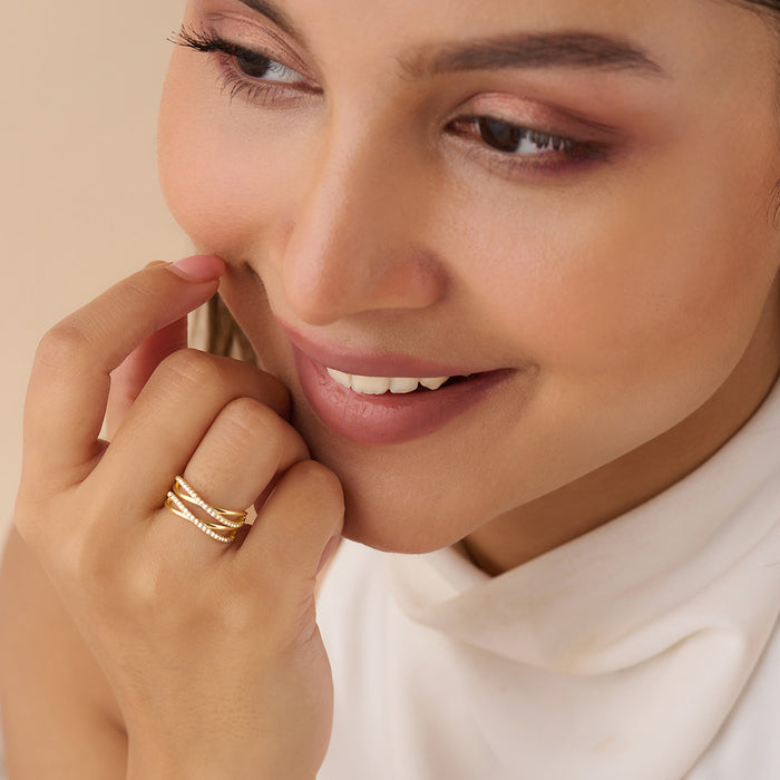 Embrace of Infinite Grace Gold Plated 925 Silver Women Ring (Adjustable)
