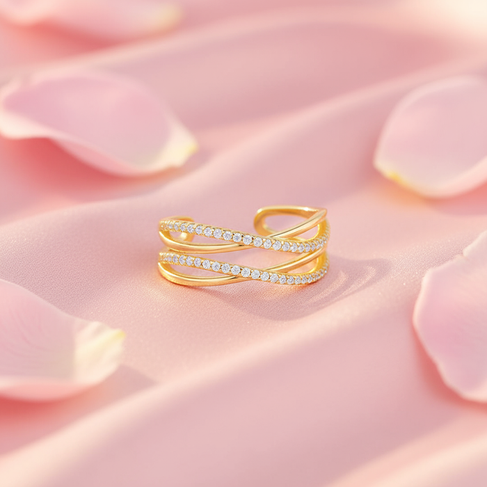 Embrace of Infinite Grace Gold Plated 925 Silver Women Ring (Adjustable)
