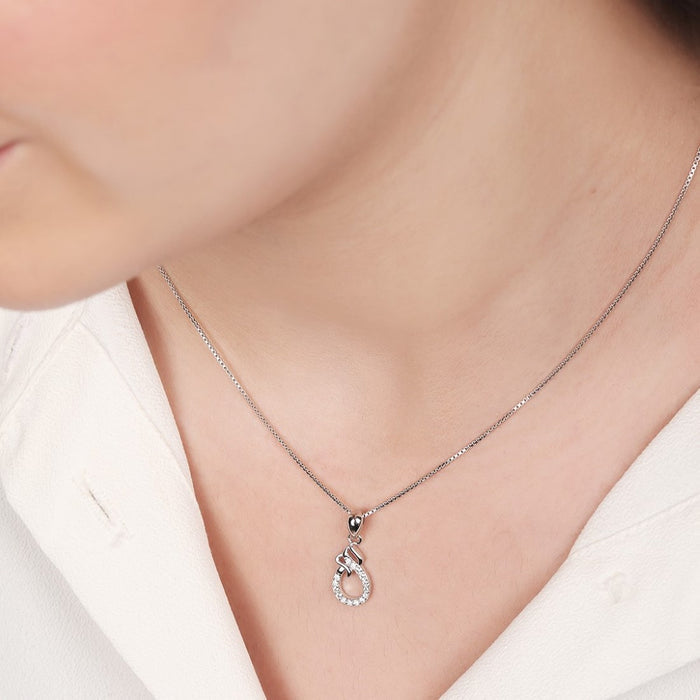 Embraced Eternal Sparkle Rhodium Plated 925 Sterling Silver Pendant with Chain