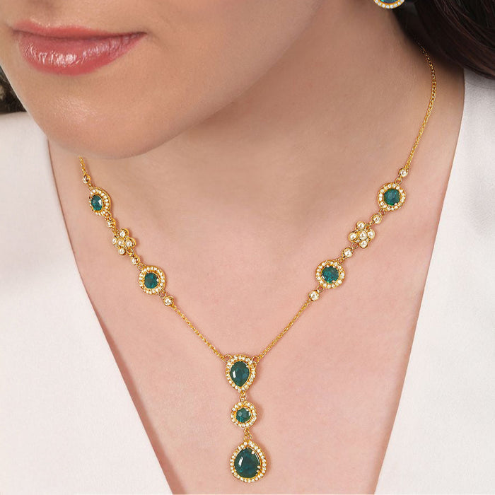 Emerald Cascade Bloom Gold-Plated 925 Silver Necklace