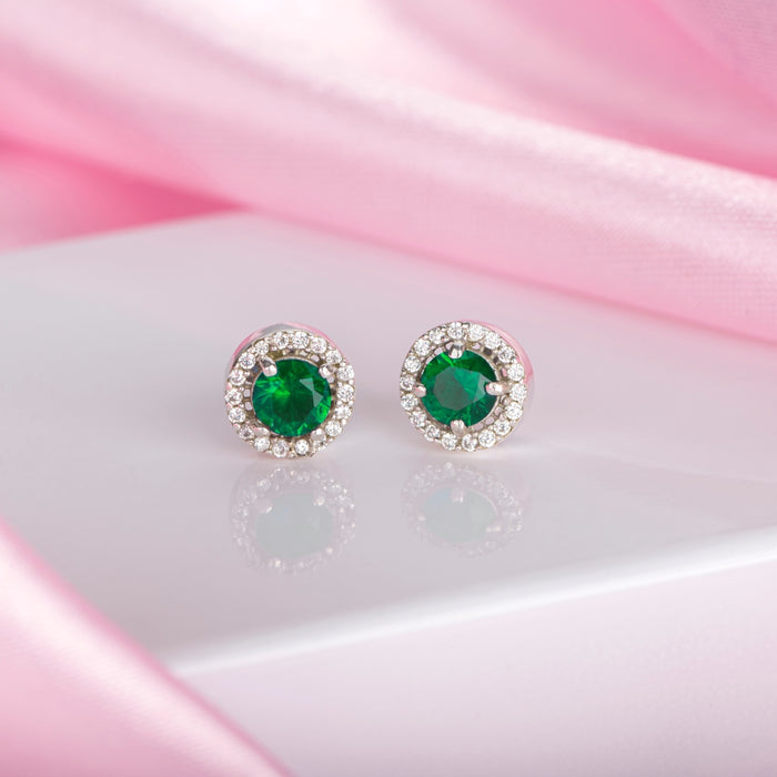 Emerald Elegance 925 Sterling Silver Green Cubic Zirconia Stud Earrings