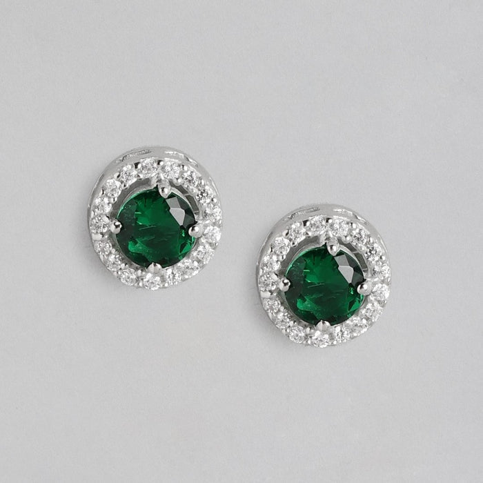 Emerald Elegance 925 Sterling Silver Green Cubic Zirconia Stud Earrings