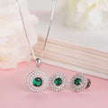 Emerald Elegance Rhodium-Plated CZ 925 Sterling Silver Jewelry Set