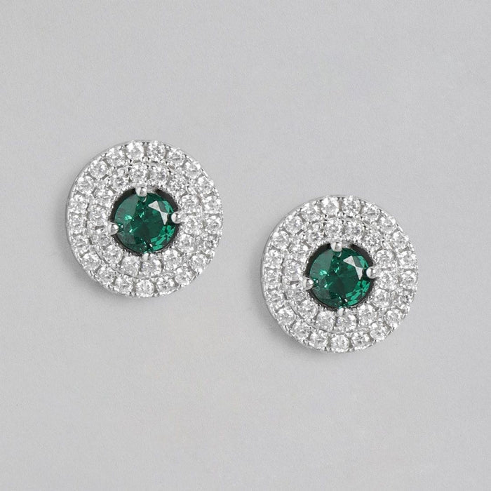 Emerald Elegance Rhodium-Plated CZ 925 Sterling Silver Jewelry Set