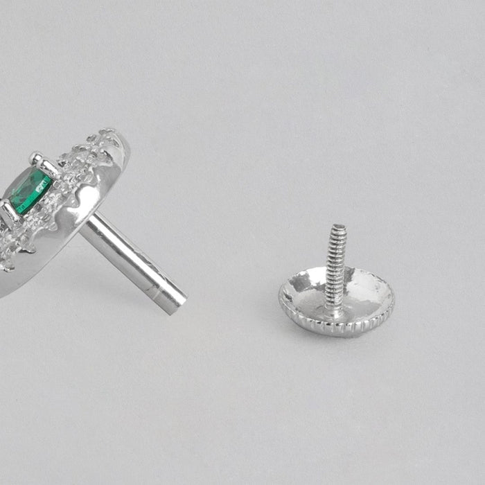 Emerald Elegance Rhodium-Plated CZ 925 Sterling Silver Jewelry Set