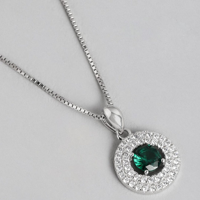 Emerald Elegance Rhodium-Plated CZ 925 Sterling Silver Jewelry Set