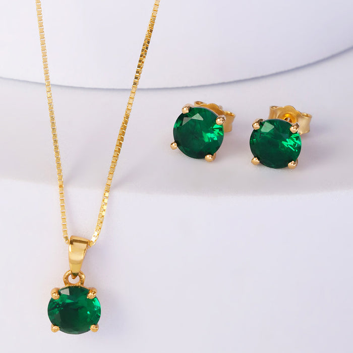 Emerald Green Solitaire Gold Plated 925 SIlver Jewellery Set