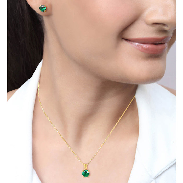 Emerald Green Solitaire Gold Plated 925 SIlver Jewellery Set