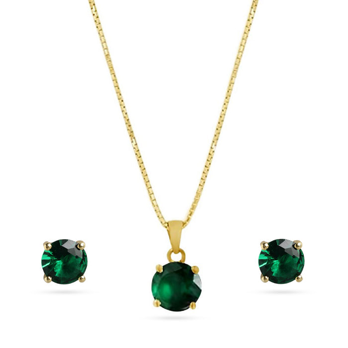 Emerald Green Solitaire Gold Plated 925 SIlver Jewellery Set