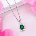 Emerald Radiance CZ Rhodium Plated 925 Silver Pendant with Chain