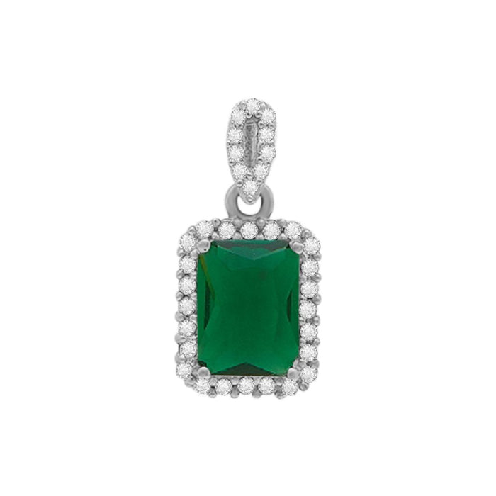 Emerald Radiance CZ Rhodium Plated 925 Silver Pendant with Chain