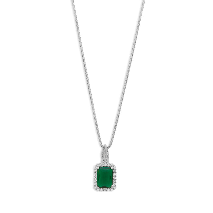 Emerald Radiance CZ Rhodium Plated 925 Silver Pendant with Chain