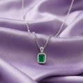 Emerald Radiance CZ Rhodium Plated 925 Sterling Silver Pendant with Link Chain