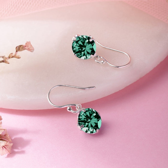 Emerald Radiance Rhodium Plated 925 Sterling Silver Circle Earrings