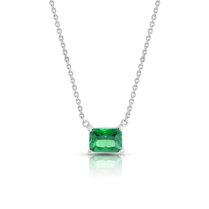 Emerald Solitaire Rhodium Plated 925 Sterling Silver Necklace