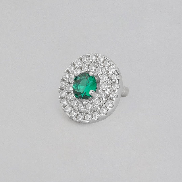 Emerald Solitaire Sparkle Rhodium-Plated CZ 925 Sterling Silver Earrings
