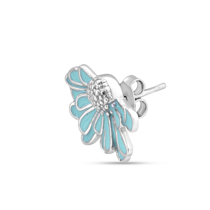 Enamel Flower Rhodium Plated 925 Sterling Silver Earrings