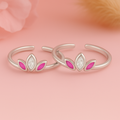 Enamel Petal Rhodium Plated 925 Silver Toe Ring (Adjustable)