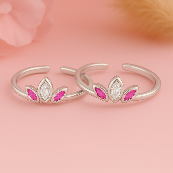 Enamel Petal Rhodium Plated 925 Silver Toe Ring (Adjustable)