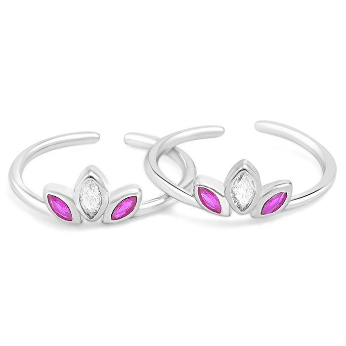 Enamel Petal Rhodium Plated 925 Silver Toe Ring (Adjustable)