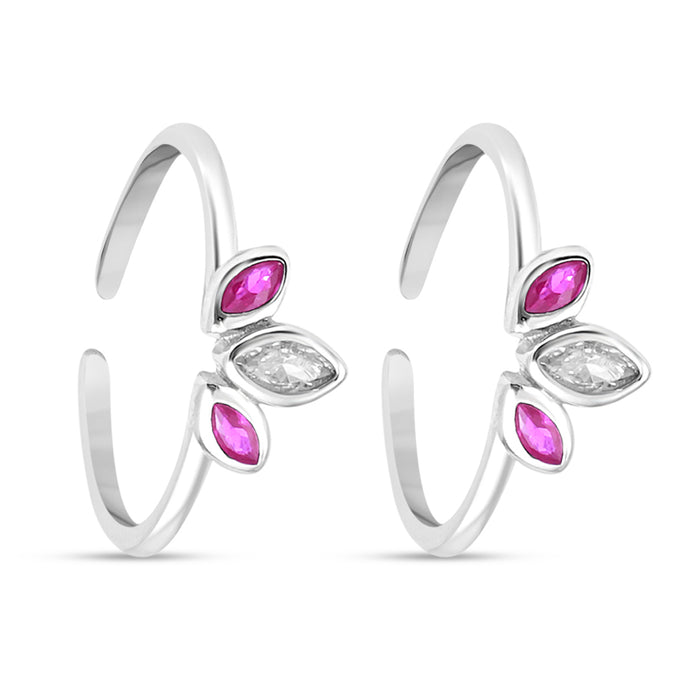 Enamel Petal Rhodium Plated 925 Silver Toe Ring (Adjustable)