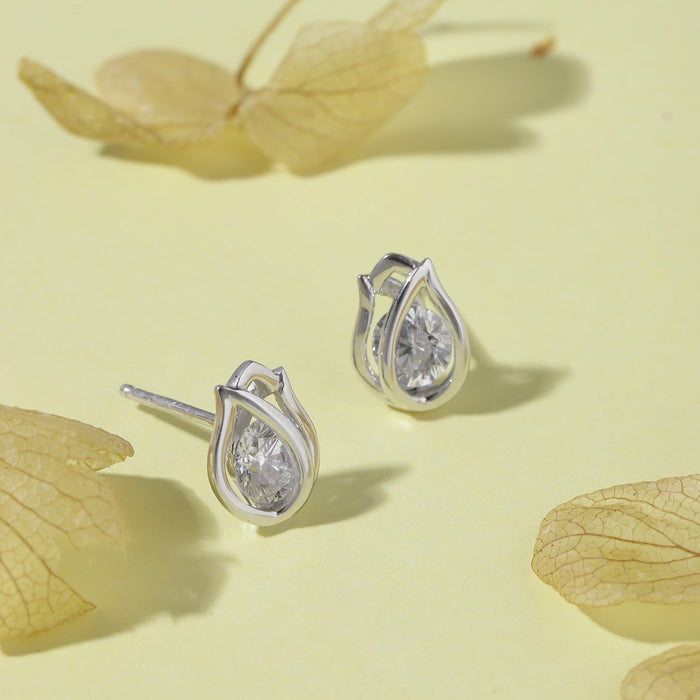 Encased Solitaire Rhodium Plated 925 Sterling Silver Studs
