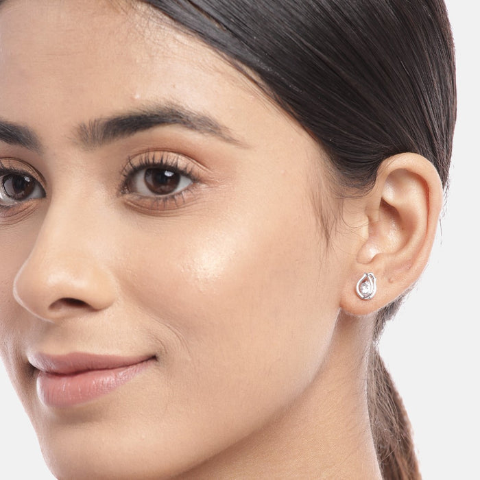 Encased Solitaire Rhodium Plated 925 Sterling Silver Studs