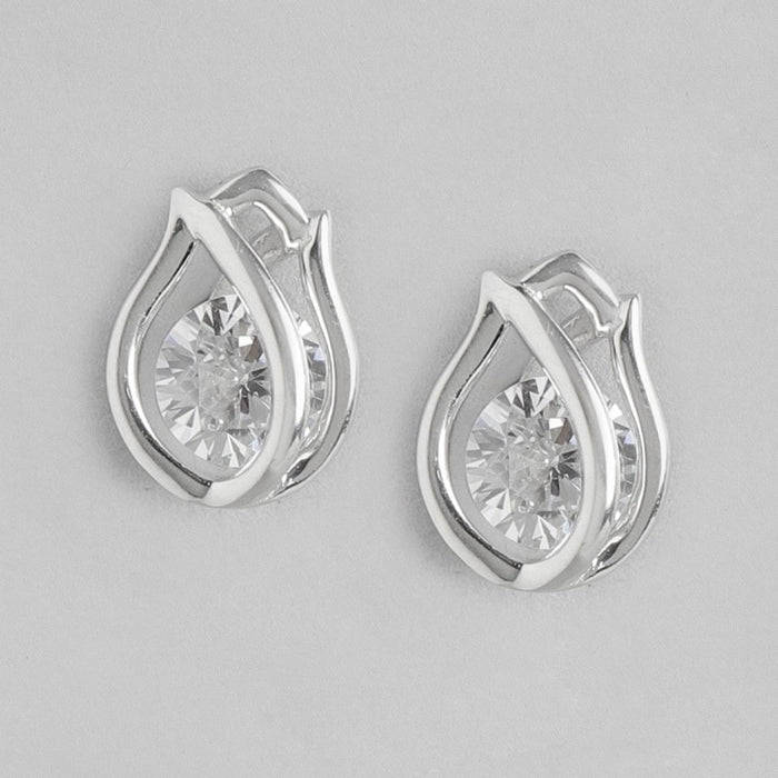 Encased Solitaire Rhodium Plated 925 Sterling Silver Studs