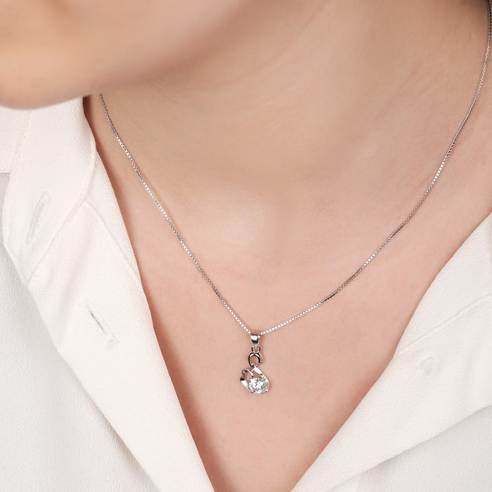 Enchanted Cubic Zirconia Rhodium Plated 925 Sterling Silver Pendant with Chain