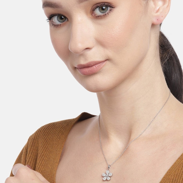Enchanted CZ Blooms 925 Sterling Silver Flower Pendant with Chain