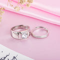 Enchanted CZ Love Rhodium-Plated 925 Sterling Silver Couple Ring (Adjustable)