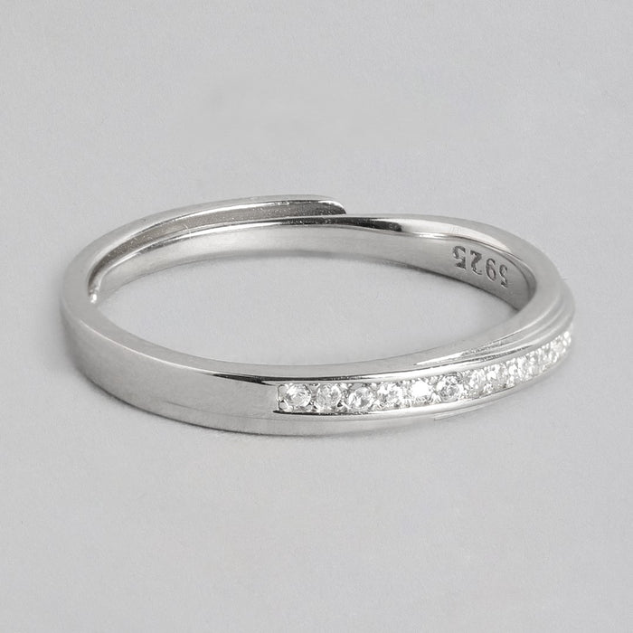 Enchanted CZ Love Rhodium-Plated 925 Sterling Silver Couple Ring (Adjustable)