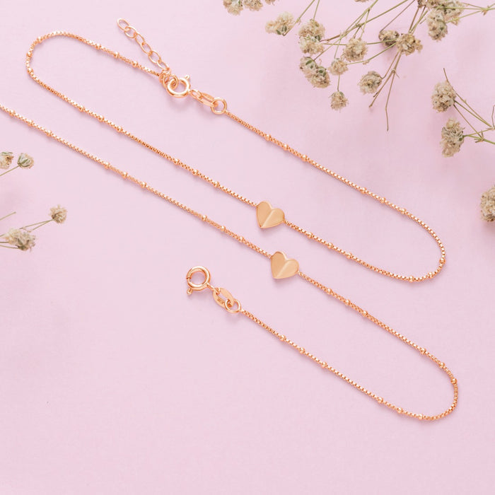 Enchanted Heartbeat Rose Gold-Plated 925 Sterling Silver Chain Anklet
