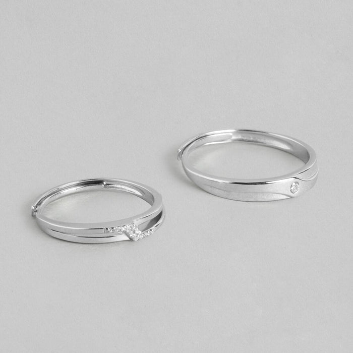 Enchanted Love Rhodium-Plated 925 Sterling Silver Couple Ring with Cubic Zirconia (Adjustable)