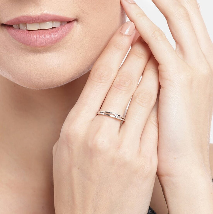 Enchanted Love Rhodium-Plated 925 Sterling Silver Couple Ring with Cubic Zirconia (Adjustable)