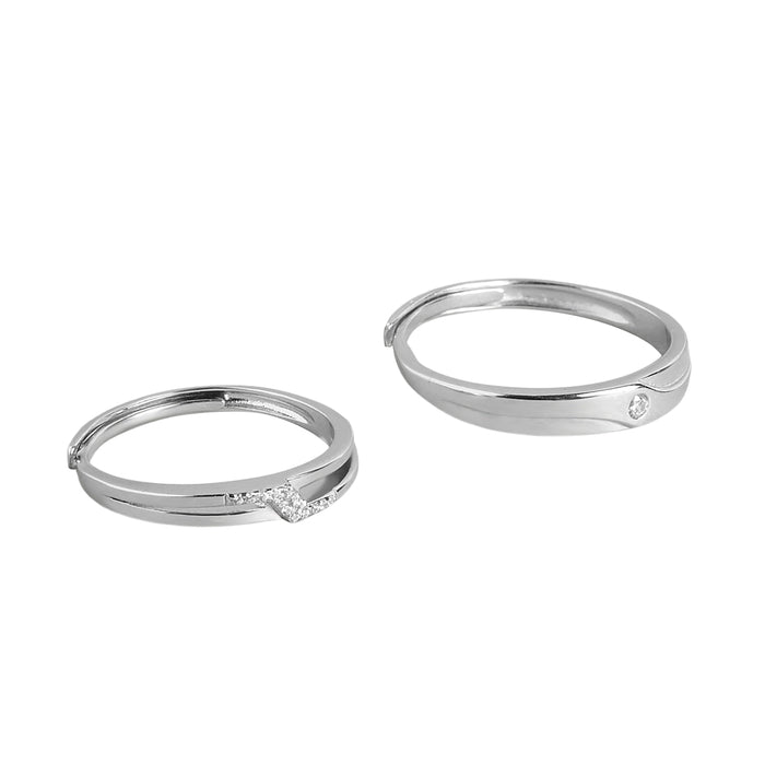 Enchanted Love Rhodium-Plated 925 Sterling Silver Couple Ring with Cubic Zirconia (Adjustable)