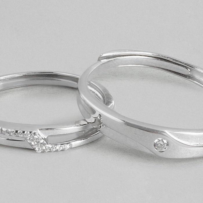 Enchanted Love Rhodium-Plated 925 Sterling Silver Couple Ring with Cubic Zirconia (Adjustable)
