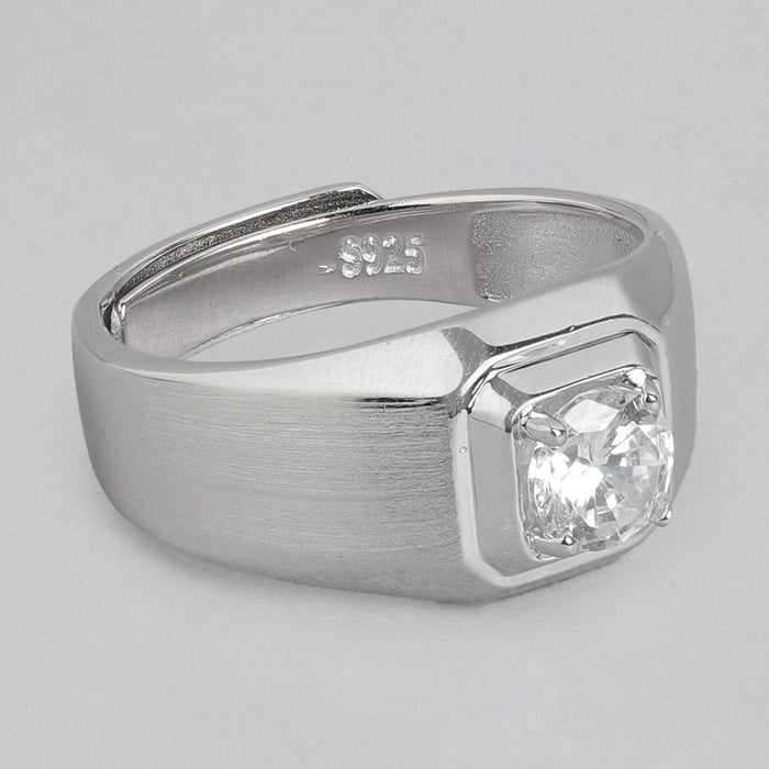 Enchanted Union Rhodium-Plated 925 Sterling Silver Solitaire Couple Ring (Adjustable)