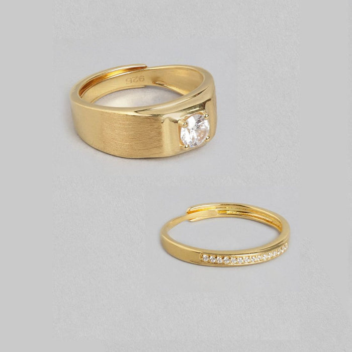 Enchanted Unity 925 Sterling Silver Gold-Plated Cz Couple Ring (Adjustable)