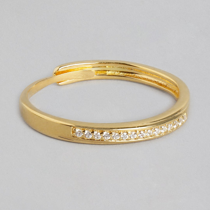 Enchanted Unity 925 Sterling Silver Gold-Plated Cz Couple Ring (Adjustable)