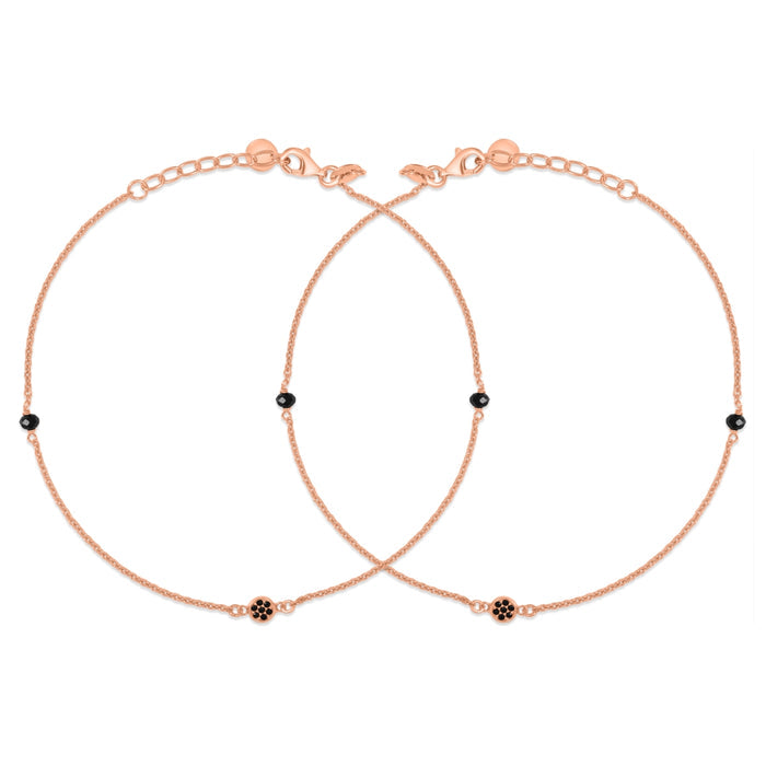 Enchanting Charm Rose Gold Plated 925 Sterling Silver Adjustable Link Chain Anklet