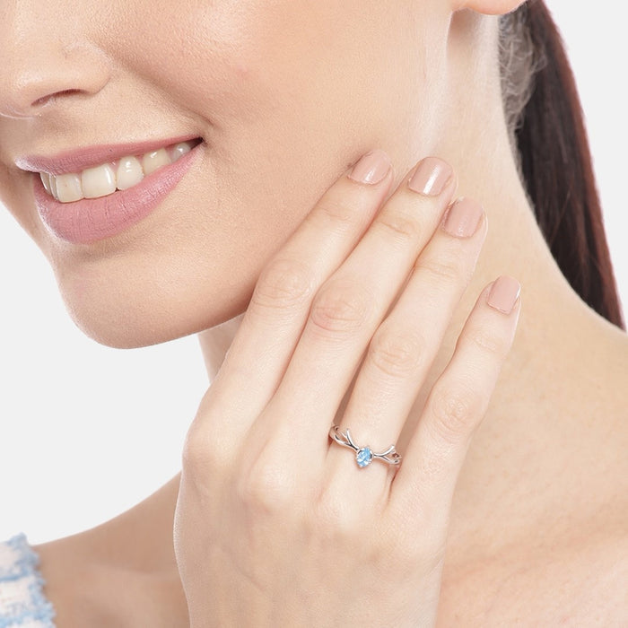 Enchanting Forest Deer Pattern Adjustable 925 Sterling Silver Female Ring (Adjustable)