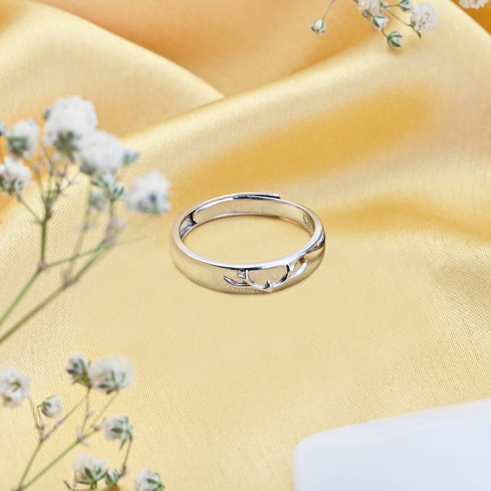 Enchanting Forest Deer Pattern Adjustable 925 Sterling Silver Ring for Him (Adjustable)