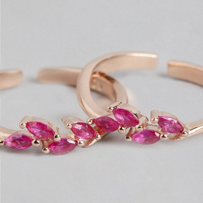 Enchanting Leaflet Pink Stone Rose Gold Plated 925 Silver Toe Ring